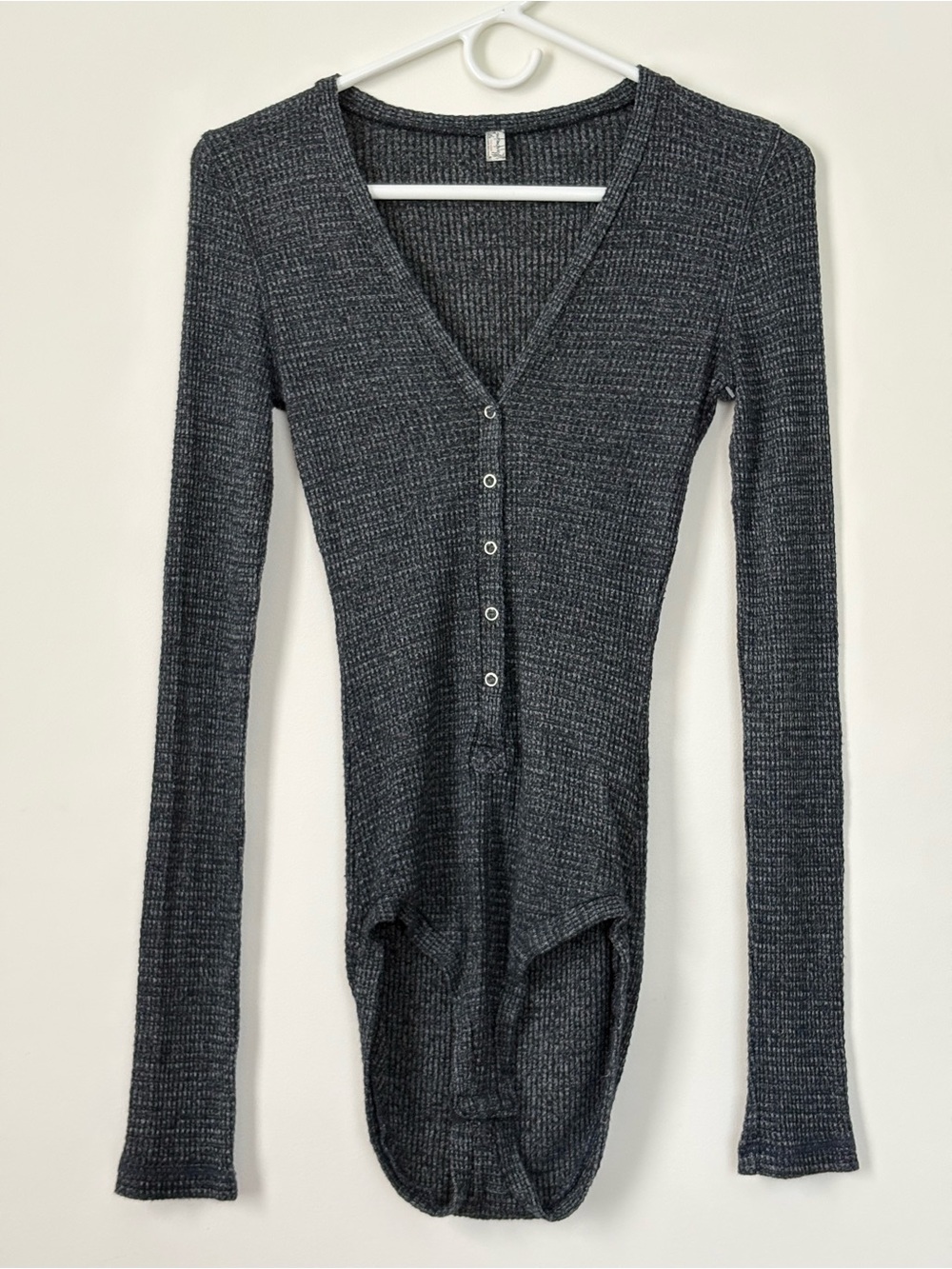 Free People Charcoal Waffle Knit Henley Bodysuit Women’s S